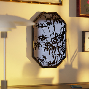2024新款实木法式中古复古中国风镜子客厅装饰画玄关餐厅挂画竹子
