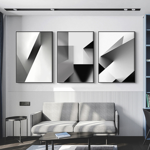 客厅装饰画黑白灰简约现代抽象极简风北欧风格挂画黑白三联画金属
