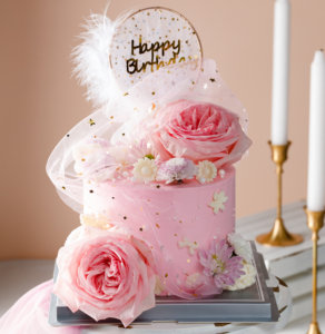 雅米粉色花园生日蛋糕鲜花生日蛋糕动物奶油水果夹心北京同城配送