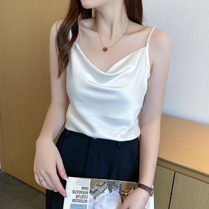 白色真丝背心女夏内搭打底衫无袖短款上衣外穿洋气时髦别致小吊带