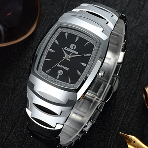 卡迪诺男士钨钢手表时尚防水品牌正品石英男表方形酒桶型钢带腕表