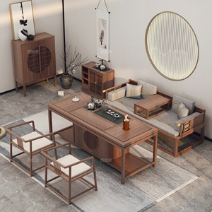 新中式罗汉床茶桌椅组合实木功夫茶几茶台一体泡茶桌办公室阳台桌