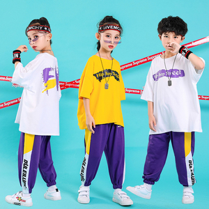嘻哈风儿童六一街舞服装宽松女童练功服纯棉帅气套装舞蹈班鬼步舞