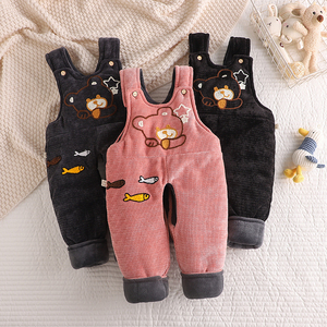 宝宝背带裤秋冬开裆婴儿夹棉保暖加厚开裆棉裤灯芯绒长裤棉服秋冬