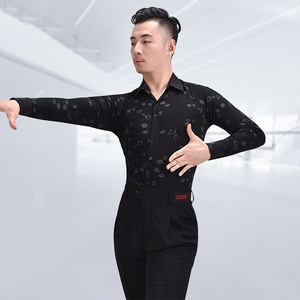摩登舞男士跳舞上衣新款拉丁舞衣服长袖衬衫华尔兹舞蹈服装国标舞
