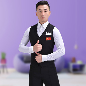 欢舞阁新款男士跳舞上衣摩登舞华尔兹马甲国标舞马夹演出舞蹈服装