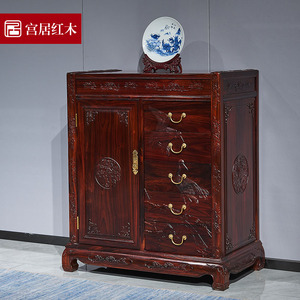 东阳红木家具印尼黑酸枝五斗柜阔叶黄檀檀雕带门储物斗柜中式抽屉