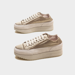 pedro garcia绸缎小白鞋女西班牙小众厚底鞋平底鞋内增高脏脏女鞋