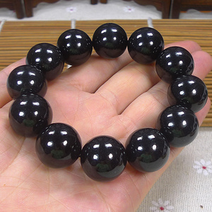 缅甸天然a货翡翠墨翠手串玉石成品-墨翠圆珠手链手串卡17.6男款