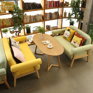 布艺奶茶店双人沙发甜饮品烘焙店咖啡厅卡座书吧茶几桌椅组合清新