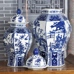 景德镇陶瓷器仿古中式将军罐花瓶客厅玄关电视柜复古青花瓷器摆件
