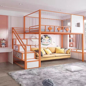 小户型定制铁艺高架床二楼上铺阁楼床上床下桌儿童公主床铁架床