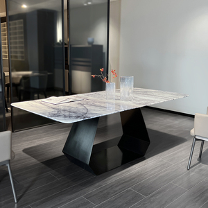 意式极简天然大理石餐桌椅组合高档别墅餐厅香雪梅奢石方形饭桌子