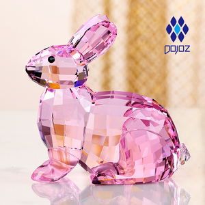 水晶小兔子摆件十二生肖动物高档饰品儿童节粉红色吉祥礼物小白兔