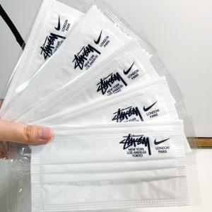 高街潮牌nk联名斯图西蓝色火焰时尚大v高街网红印花一次性口罩