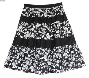 淑女屋黑白贵族纯棉蕾丝碎花三节裙蛋糕裙150/155码