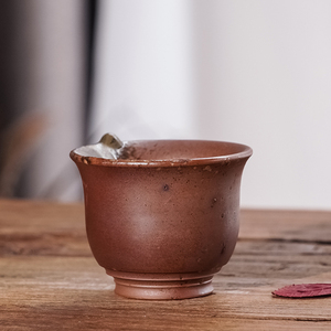 建水紫陶茶杯喻超柴烧窑变纯手工主人杯功夫茶具单杯自然落灰陶杯