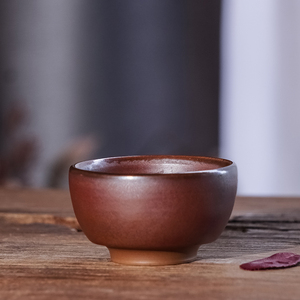 建水紫陶品茗杯双龙窑柴烧杯复古风家用功夫茶杯子古法窑变粗陶杯