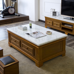 简约大理石茶几电视机柜组合中式现代客厅家用桌子实木茶桌收纳