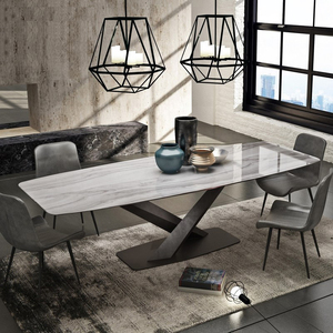 北欧大理石餐桌椅组合轻奢工业风设计师简约现代长方形岩板餐台