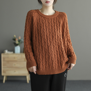 麻花毛衣女套头粗毛线复古