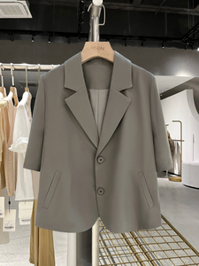 夏季薄款灰色高级质感西装外套女2024新款洋气时尚复古短款小西服