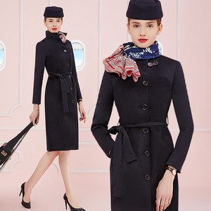 东航空姐秋季制服工装酒店前台售楼部职业毛呢子大衣女长款工作服