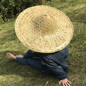 大号斗笠帽子男竹帽尖顶古风防雨晒遮阳草帽手工竹编装饰舞蹈道具