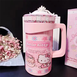 Kitty卡通保温杯女带把 学生可爱韩版小清新茶杯文艺创意潮流水杯