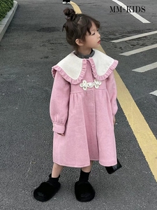 现货MM+儿童双面羊绒大衣外套粉色盘扣韩国女