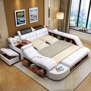 皮床榻榻米床 真皮床主卧简约现代按摩双人床1.8米多功能储物婚床