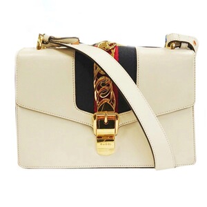 日本直邮中古包gucci古驰白色sylvie小号红蓝条纹丝巾单肩斜挎包