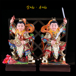 金吒木吒神像  8/10/12/16寸金吒木吒哪吒三太子树脂道教供奉摆件