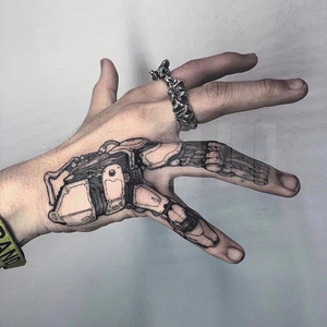 破浪潮纹身贴机械手3d蒸汽朋克ins风赛博朋克手背暗黑买一送一