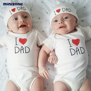 minizone婴儿衣服我爱爸爸妈妈连体衣新生儿短袖哈衣薄款宝宝衣服