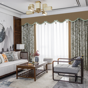 新中式轻奢窗帘客厅餐厅茶室高精密松柏提花落地帘成品帘头定制