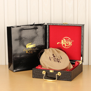 现货高档皮盒鳄鱼纹礼品盒翻盖木盒私人订制皮带包装盒手提袋批发