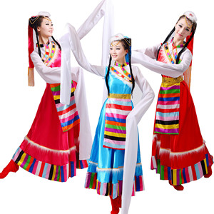 新款民族风舞蹈表演服装 少数民族藏族演出服 水袖舞台服饰女