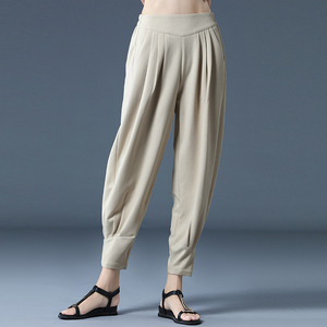 大码冰丝灯笼裤女夏季薄款九分束脚胖mm200斤宽松中年妈妈萝卜裤