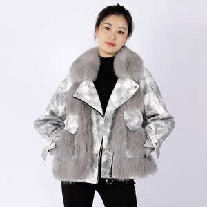 悦衣美萱2021冬季新款女士富贵高雅皮草狐狸大毛领砍毛外套加厚