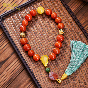 【迦蓝弥朵】天然原矿云南保山南红手持盐源玛瑙小花配饰佛珠念珠