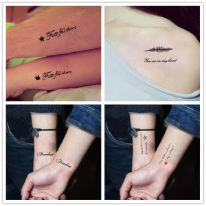 情侣纹身贴防水女持久好性感一对ins风锁骨手臂英文我爱你tattoo