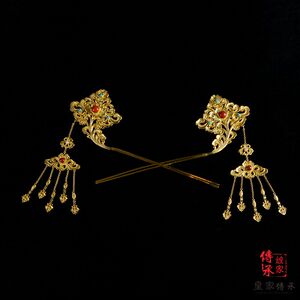 唐代风格,原创錾刻卷草纹步摇一对汉服配饰