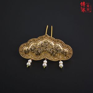 唐代,如意卷草纹发冠,珍珠葫芦流苏国风汉服发饰诃子裙发簪配饰