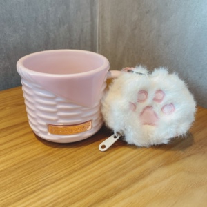 星巴克2021猫爪杯碗野餐篮造型马克杯含猫爪零钱包挂件粉陶瓷水杯