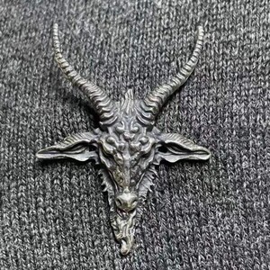 主师新款暗黑教父s925纯银订做羊头五芒星撒旦胸针