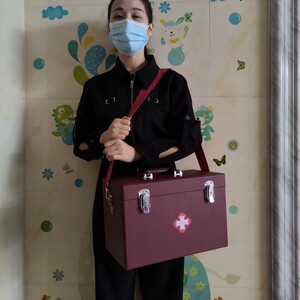 14寸新款收纳药箱皮革出诊箱家庭备用应急医疗箱乡村赤脚医生使用