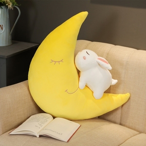 可爱月亮抱枕个性沙发靠枕月亮兔子毛绒玩具玩偶女生睡觉抱布娃娃
