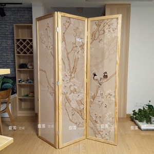 001人付款淘宝【山水】新中式屏风画布圆形半透明乔其纱不透纱布壁纸