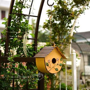 铁艺咖黄色垂吊鸟屋小鸟花枝阳台花园杂货装饰品防雨创意鸟窝
